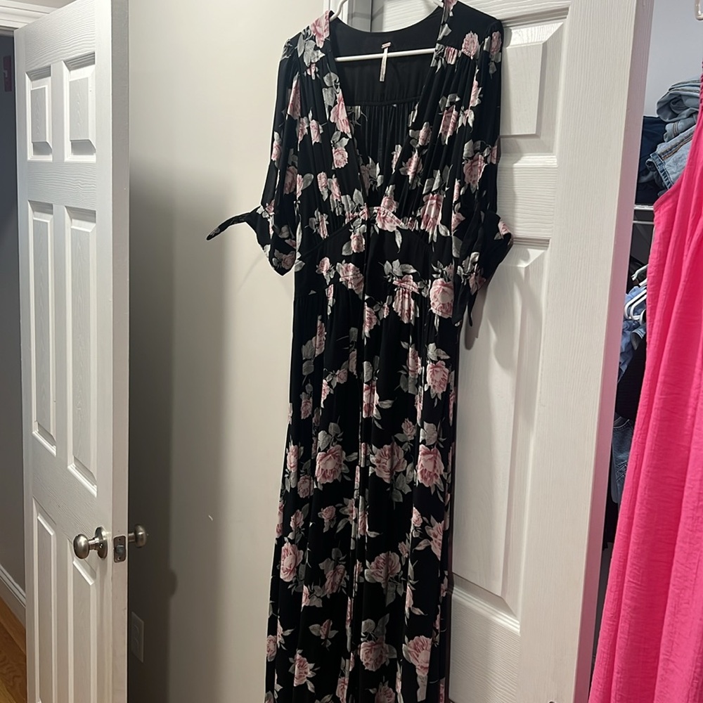 Free People Black Floral Midi Dress